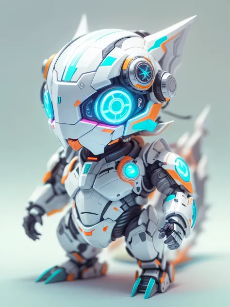 (blind box toy style:1.2), (Full Body Shot) ,  1 Transparent cute dragon, Transparent mecha, Exquisite Helmet:1.2, glowing goggles:1.2, Cyberpunk, Dreamy Glow, Luminous neon lamp, clean, white background, ( Global illumination, raytracing, HDR, unreal rend...