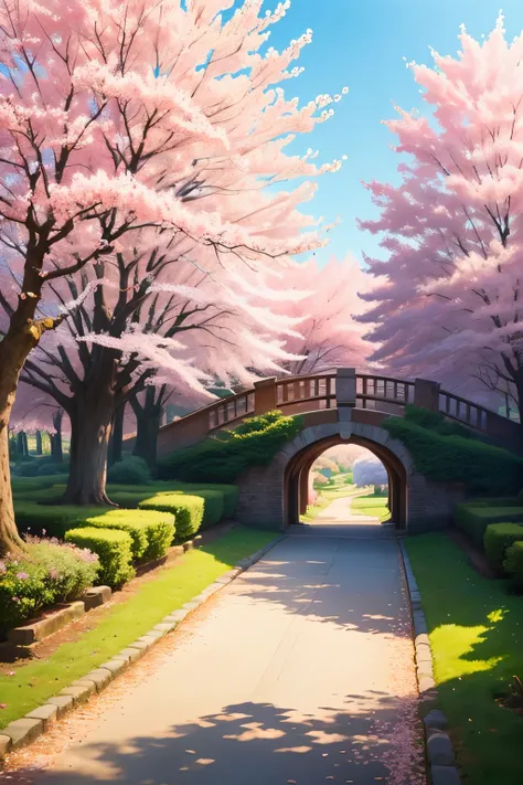 ((best quality)), ((masterpiece)), (detailed), Dreamy，pink，under a sakura tree，Scenes without characters