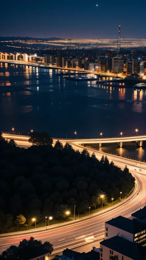 Night view of the city from the balcony