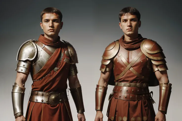 Mitilene, 77 BC. A young ((((21-year-old)) Julius Caesar)), with his friend ((Tito Labieno)), war, battle, fight. ((((roman legionary clothings and armor from the 1st century BC))))