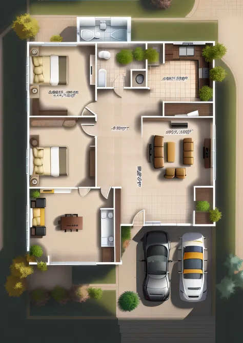 a drawing of a floor plan of a house with a garage, floor plan, plan, plan drawing, architectural plan, overhead ground floor, single floor, 2 d overhead view, floor plan view, ground level, ground level view, ground - level view, ground-level view, plans,...