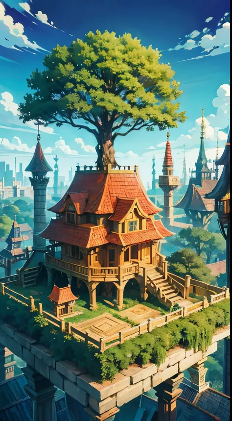 fantasy city made of tree houses