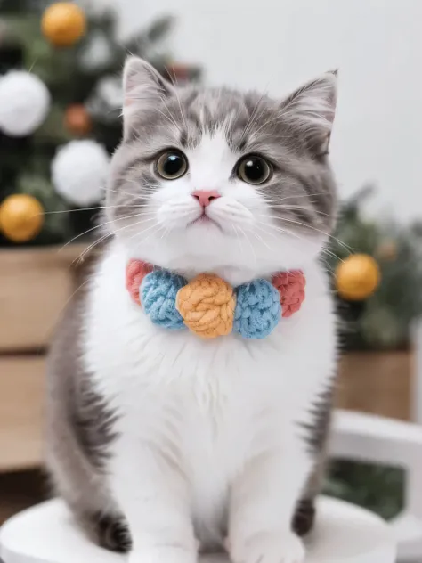 Cat, alone, looking at the audience, Lovely, charming, simple background, Flower collar, vague, black eyes, no humans, vague background, animal,