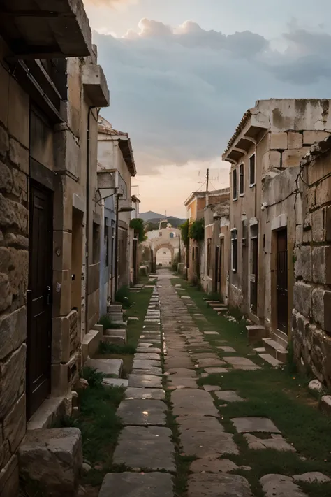 a dark morning in an ancient greek village