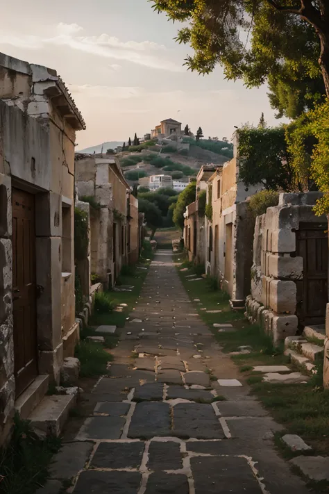 a dark morning in an ancient greek village