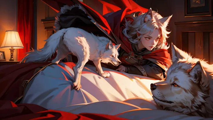 The wolf jumped up from the bed and attacked the red cloak