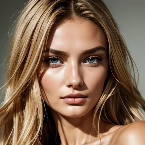 Portrait photography blonde woman thin hair Andreea Diaconu mix Monika Jagaciak, gray eyes, europian woman, realistic face photo, perfect skin, realistic skin texture, natural makeup, professional beauty photography, perfect light