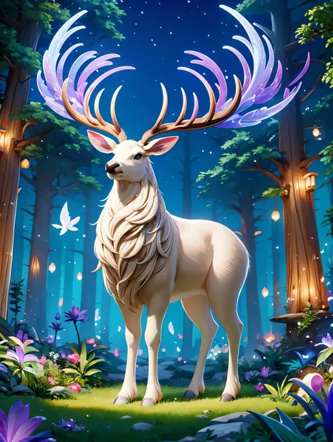 1 cute and ethereal elk，enchanting enchanted forest