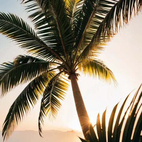 Coconut palm tree leaves professiknal studio photo, isolated on a white background, golden hour light, professional light