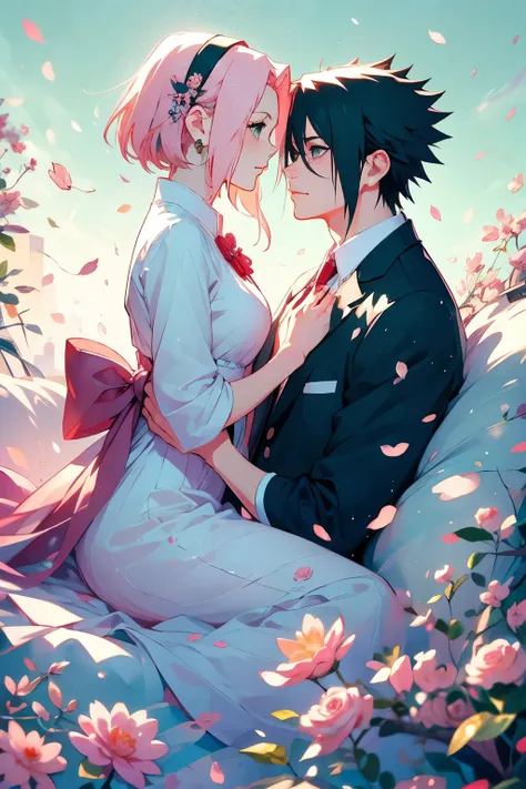 Sasusaku The couple in the photo are deeply in love and lost in the moment. Sasuke, The man is tall and handsome, with chiselled features and piercing black eyes. He has a confident and charismatic demeanor, And his love for the woman is evident in the way...