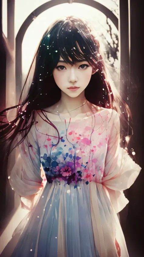 水彩タッチ、にじみ、a woman by agnes cecile, luminous design, pastel colours, ink drips, spring lights,芸術的