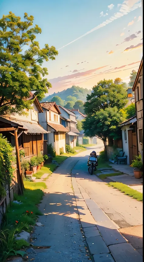 (rustic,rural city,farm:0.9), (quaint,vibrant,scenic:1.1), (traditional, peaceful, idyllic), (cobbled streets, charming, cobblestone alleys), (colorful houses), (lush greenery, blooming flowers), (local market, bustling, vibrant), (farm animals, chickens, ...