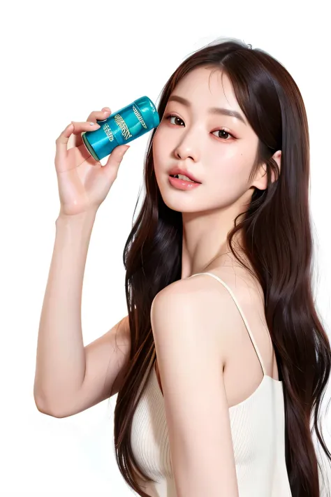 Arafad woman，long black hair，Holding a bottle of shampoo in his hand, Bae Xiuzhi, jinyoung shin, Tiffany, Huang Shishi, Song Hye Kyo, skin shiny, Li Zhien, Li Zhien, Korean popular makeup, shiny skin, beautiful korean woman, Cui Xianhua, Photo shoot for sk...