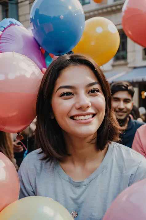 a sad balloon smile in a crowd of happy balloon smiles

