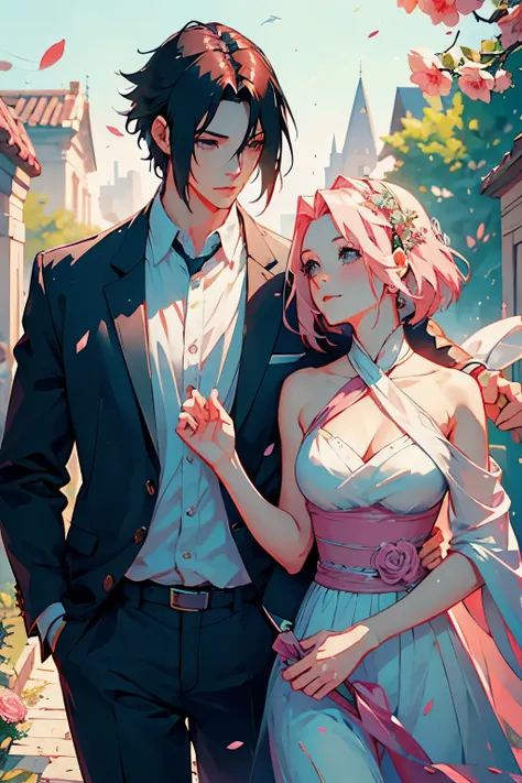 Sasusaku The couple in the photo are deeply in love and lost in the moment. Sasuke, The man is tall and handsome, with chiselled features and piercing black eyes. He has a confident and charismatic demeanor, And his love for the woman is evident in the way...