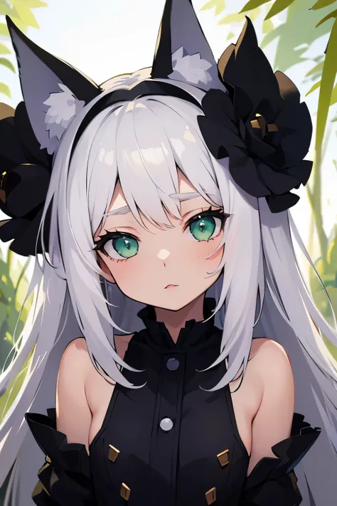 (((masterpiece))), top quality, super detailed, animal ears,  white hair,Green eyes ,woman，loli，cute