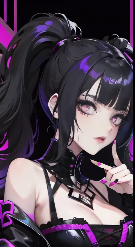 Close-up portrait of a person with funny face and nails, gothic otome anime girl, gothic - cyberpunk, cyberpunk horror style, gothic art style, detailed digital anime art, gothic art, devil anime girl, gothic girl face, anime style 4k, Dark art style, anim...