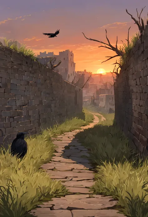 deadwood crow，The ancient road to the west windsheng，sunset in ancient capital，well worn，The city wall is mottled，wild grass fire，Silent and desolate