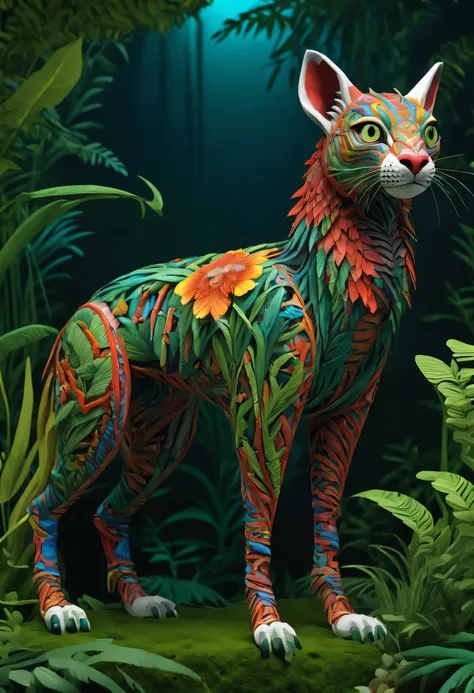 Future genetic engineering will incorporate living organisms into its work of art, Covered by fauna, flora. Alebrije, Masterpiece, hyper HD, Axonometric view, jungles. TheDarkHunter