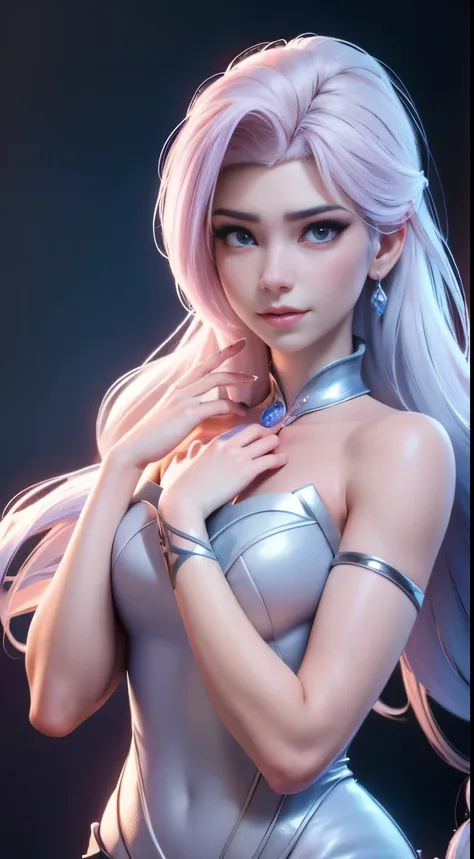 (elsa frozen-rose quartz su mezclando modelos .) (ultra fusión) highly detailed cg unity 8k wallpaper, style shot, complex, high...