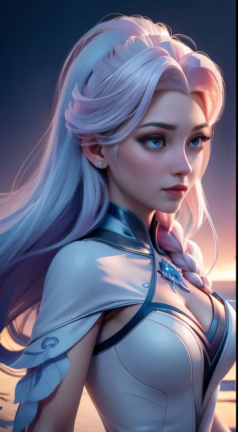 (elsa frozen-rose quartz su mezclando modelos .) (ultra fusión) highly detailed cg unity 8k wallpaper, style shot, complex, high...