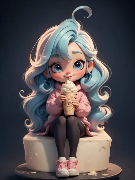  (masterpiece: 1.2)， (best quality)，Cute chibi style doll，eating ice cream,stick out your tongue,sitting,(best quality), ((masterpiece)), (high resolution)，(happy)，Happy，happy，Long curly hair。(intricate details) ，(8k)， (exquisite eyes) (sharp focus), 