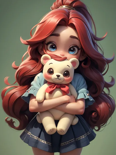  (masterpiece: 1.2)， (best quality)，Cute chibi style doll，Holding a cute teddy bear，(best quality), ((masterpiece)), (high resolution)，(happy)，Happy，happy，((red hair))，Braided double ponytail，(intricate details) ，(8k)， (exquisite eyes) (sharp focus), 