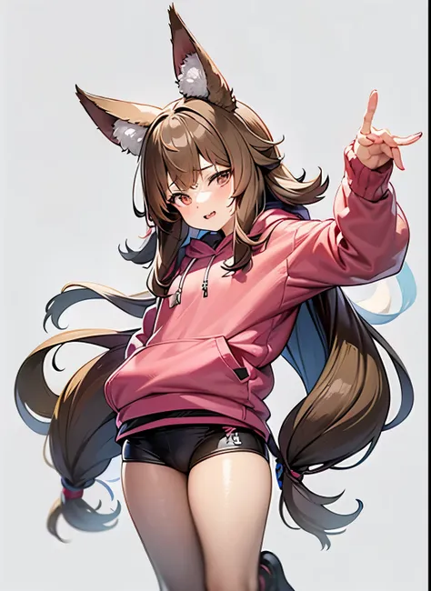 anime girl with long brown hair wearing a pink hoodie, kawacy, holo is a wolf girl, anime moe artstyle, cute anime girl, holo if...