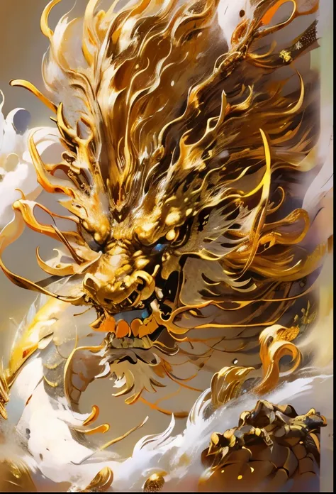 golden dragon, very detailed, 8 K, gold,   1体のgolden dragon, Super high quality , golden color background,