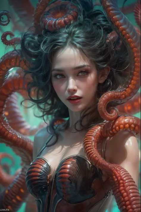 (1 beautiful and obscene female alien in the water of the deep sea:1.4), (there is a female genital-like organ in the middle of ...