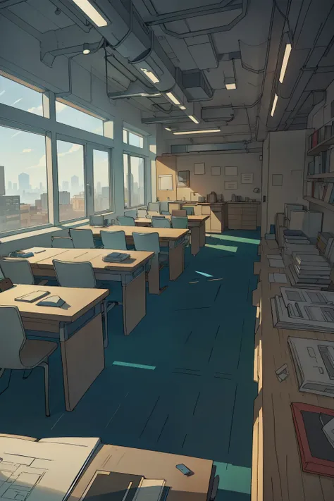 Architecture school setting: 1.6, intricately detailed perspective, 4k resolution, realistic textures, impressive rendering of natural light and shadows, devoted students diligently sketching and designing at their desks, libraries filled with open books a...