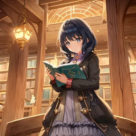 anime girl in a library reading a book, anime visual of a cute girl, anime moe artstyle, black - haired mage, epic light novel art cover, light novel cover art, anime visual of a young woman, epic light novel cover art, young anime girl, artgerm and atey g...