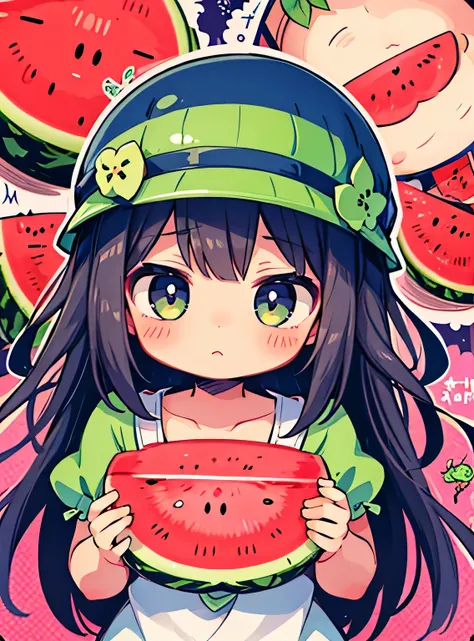 jitome, personificada pela melancia、Bonitinho、watermelon pattern、Watermelon Cross Section、Bonitinho、Psychedelic Girls、obra-prima、maximum quality、Qualidade de imagem superior