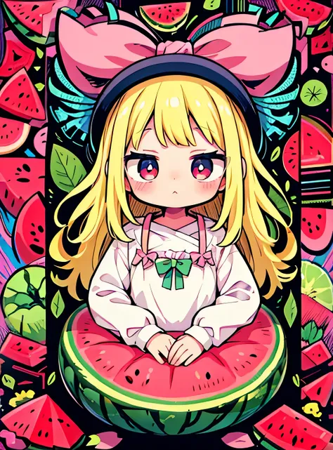 jitome, personificada pela melancia、Bonitinho、watermelon pattern、Watermelon Cross Section、Bonitinho、Psychedelic Girls、obra-prima、maximum quality、Qualidade de imagem superior