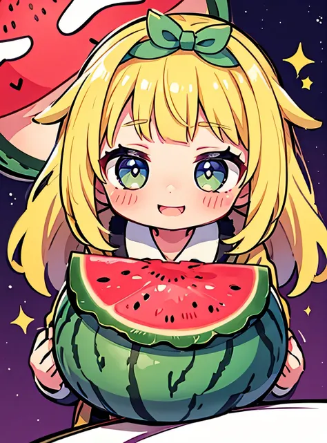 jitome, personificada pela melancia、Bonitinho、sorridente, watermelon pattern、Watermelon Cross Section、Bonitinho、Psychedelic Girls、obra-prima、maximum quality、Qualidade de imagem superior