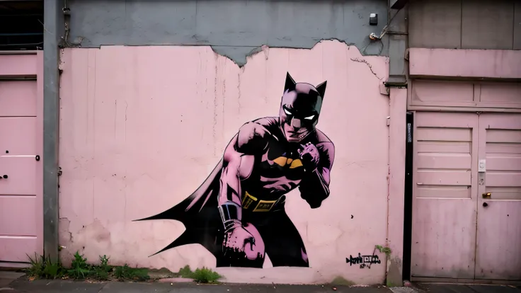 Batman in Rosa, Banksy-Stil, Graffiti