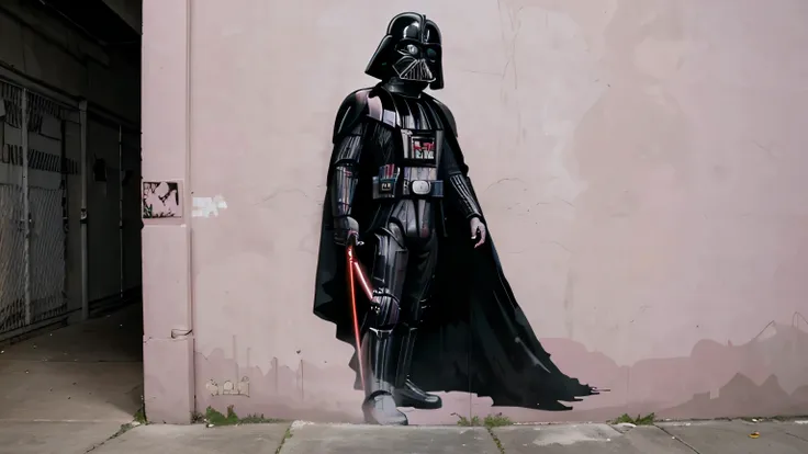 Darth Vader in rosa Farbe; Kein Schwarz; Banksy-Stil, Graffiti