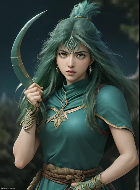 /toi animation style animation, similar traits to Massami Kurumada, uma garita elfa guerreira,(((elfa guerreira em uma montanha))),Middle Earth style, arco e flecha,(ultra hd),(((detalhes intrincicos)))