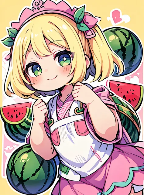 jitome, personificada pela melancia、Bonitinho、sorridente, watermelon pattern、Watermelon Cross Section、Bonitinho、Psychedelic Girls、obra-prima、maximum quality、Qualidade de imagem superior, Cores pastel