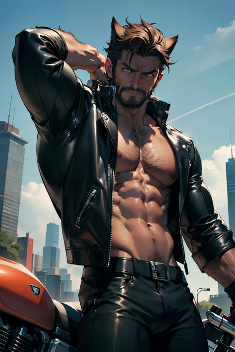 Cinematic Still of Wolverine, riding a motorcycle with a sleek black body, wearing his signature tight leather jacket that hugs his muscular physique, displaying bulging biceps and chiseled abs. (Best Quality, 4k, 8K, high resolution, Masterpiece: 1.2)
Wol...