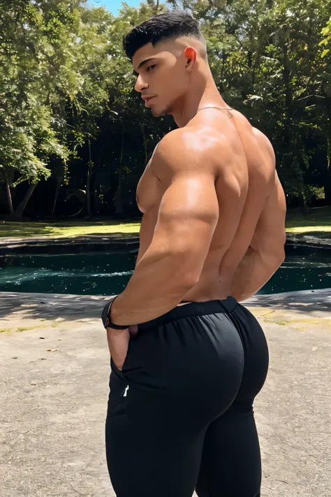 ((Photo of a man, bubble butt, sweatpants, side view)), black man, wearing khakis, black handsome skinny man, 19 years old, high detail, full body, photography, homoerotic, skinny, lean, 8k, realistic, ultra hd, realistic, vivid colors, highly detailed, pe...