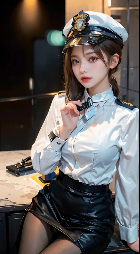 Amidst the urban bustle, a woman commands authority in the crisp uniform of a police officer. The professional attire, adorned with badges and emblems, exudes a sense of law enforcement strength. A utility belt, carrying essential tools, cinches her waist ...