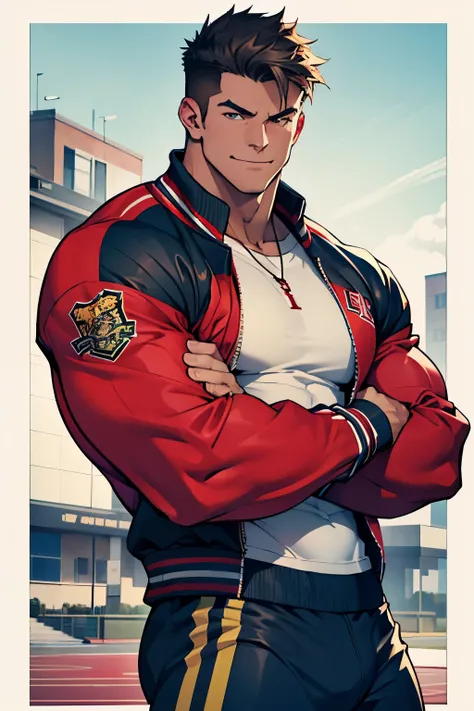 High-definition Still of a Mascular College Football Jock, clad in a tight Letterman Jacket that accentuates his bulging biceps and arrogant smirk. (Best Quality, 4k, 8K, high resolution, Masterpiece: 1.2)
A well-built college athlete, flaunting his muscul...