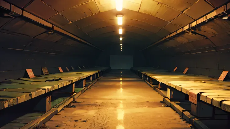 inside a refuge shelter, underground area, with several people