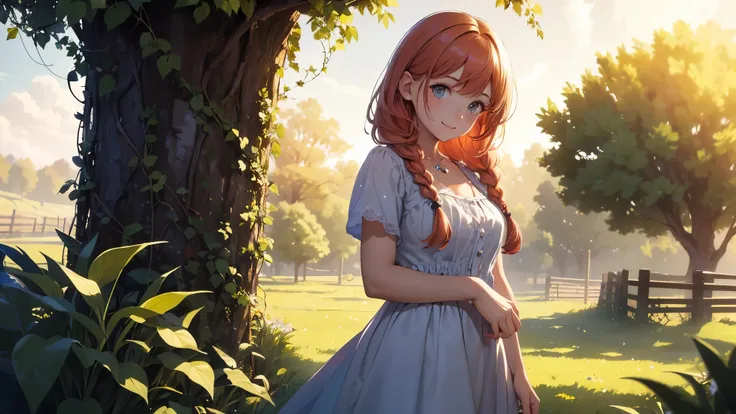 ((masterpiece,best quality,ultra detailed,ultra high res,detailed country yard background)), soft realistic focus, dynamic shadows, realistic image, vibrant colors,light leaks,dreamy atmosphere,chiaroscuro,BREAK 
experimental charm, The girl is depicted in...