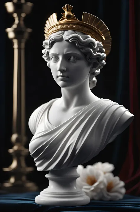 Arafed - statue of a woman with a crown on her head, Portrait sculpture of the Greek god, Realistic sculpture by Bernini 8K, Classical sculpture, Classical statue, cinematic bust close-up, Classical Marble Sculpture, close-up bust shot, Sculpture of Persep...