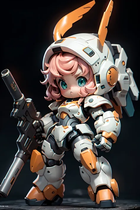 bj_cute_mech, 1girl, solo, blush, blue_eyes, holding, closed_mouth, standing, full_body, weapon, pink_hair, chibi, holding_weapo...