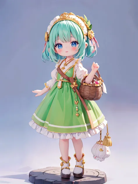 Cute little princess be guide for advanturer in fantasy world, in cute outfit, presenting to the destination with one hand while looking at viewers, Carrying a basket in one hand, high quality picture, detailed, 4k resolution.