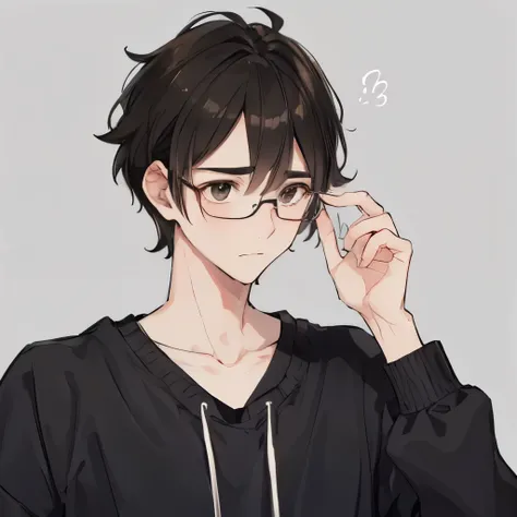 A nerdy male, shy, glasses, black hair, black eyes, brown clothes