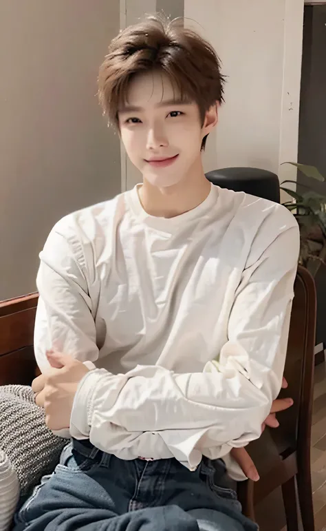 young man standing in the living room, Kim Do-young, jung jaehyun, charming sly smile, Shin Jin Young, Kim Tae Joon, Shin Jung-ho, Portrait A 23 years old - Boy, with short hair, that&#39;With a cute Korean face, cute young man, Cai Xukun, young adorable k...